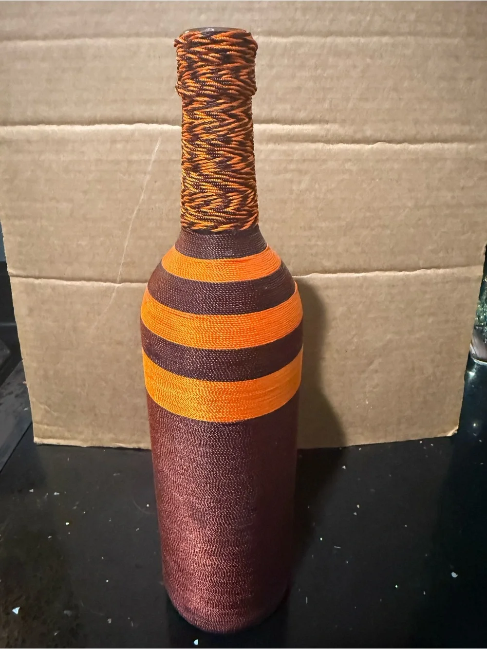 Handcrafted Brown and Orange Decorative Wrapped Bottle - Home Accents - 12”
